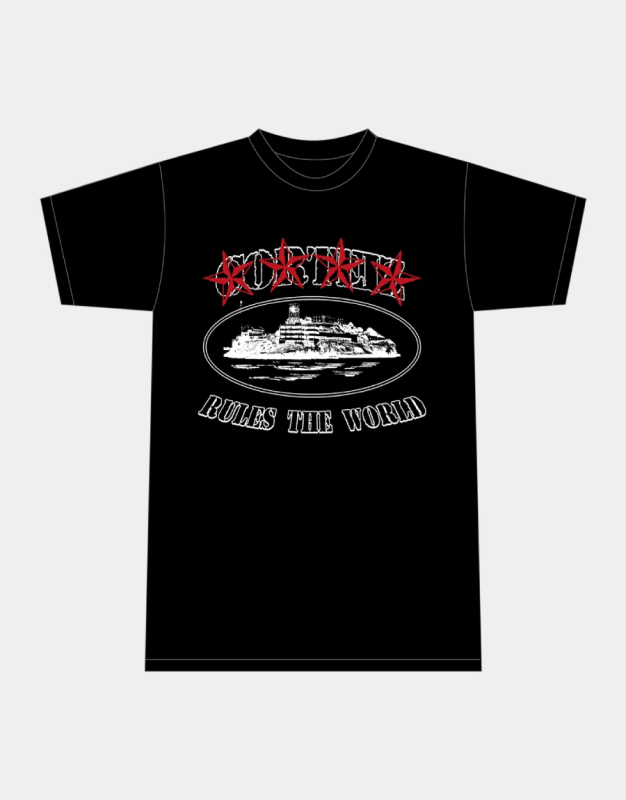 Corteiz Marque Alcatraz Logo Noir T-Shirt
